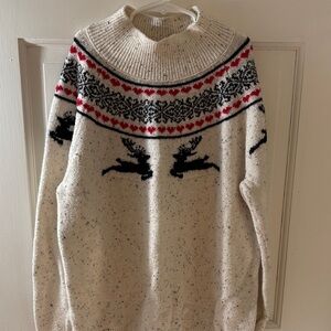 LOFT Cream and Red Knit Sweater